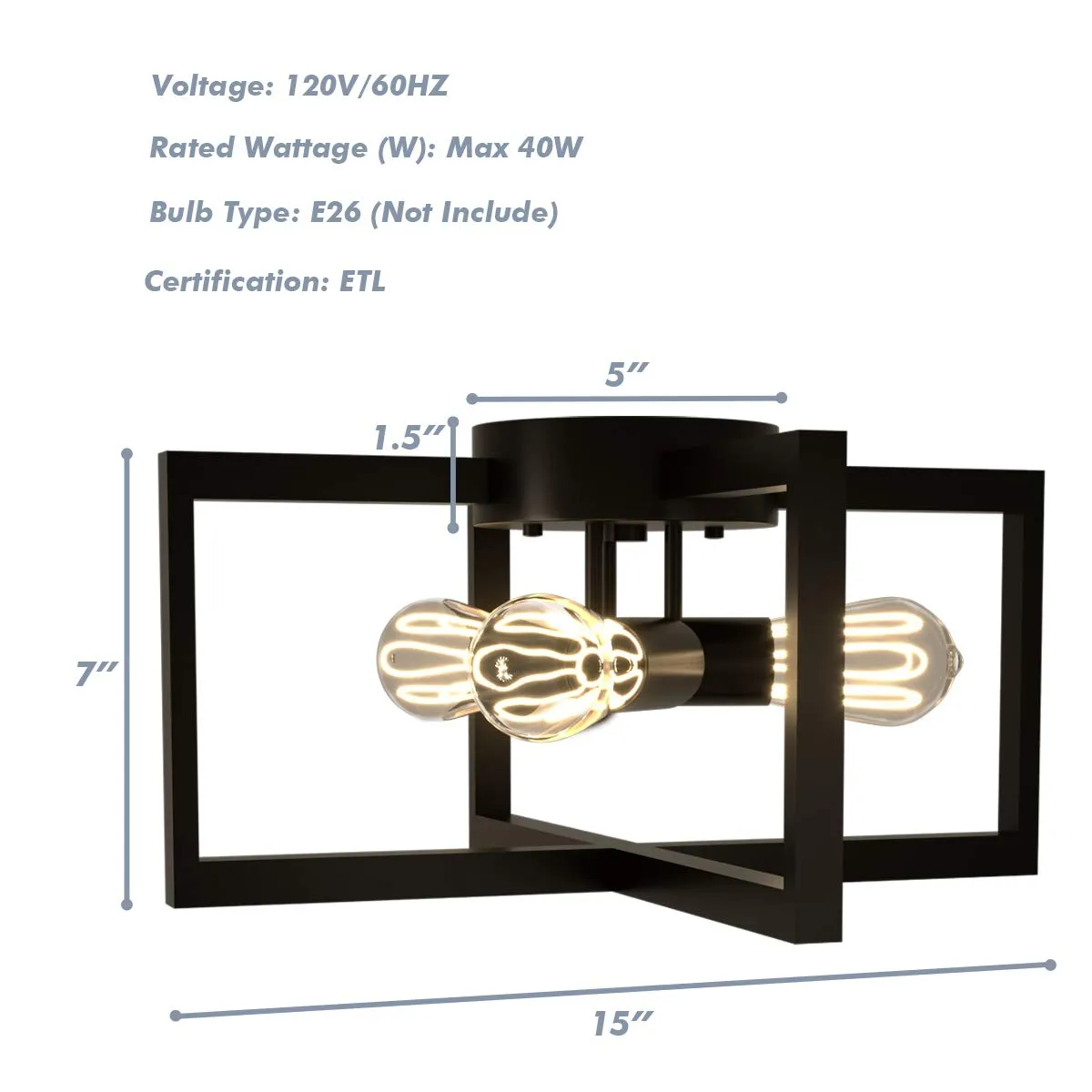 Tangkula 3-Light Flush Mount Ceiling Lamp, 15-Inch Ceiling Light Fixture