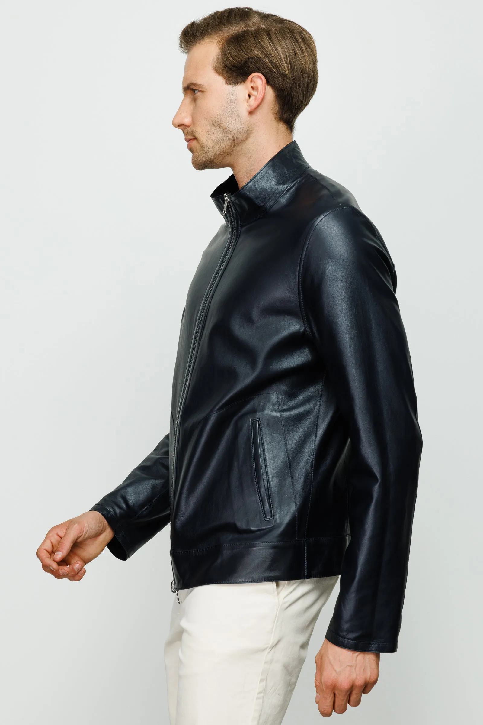 The Del Rio Dark Blue Leather Men Jacket