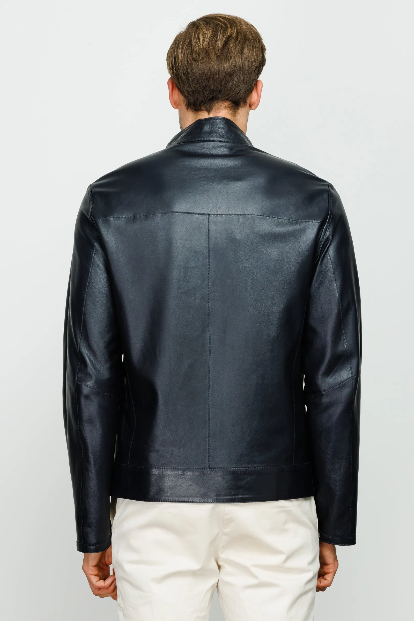 The Del Rio Dark Blue Leather Men Jacket