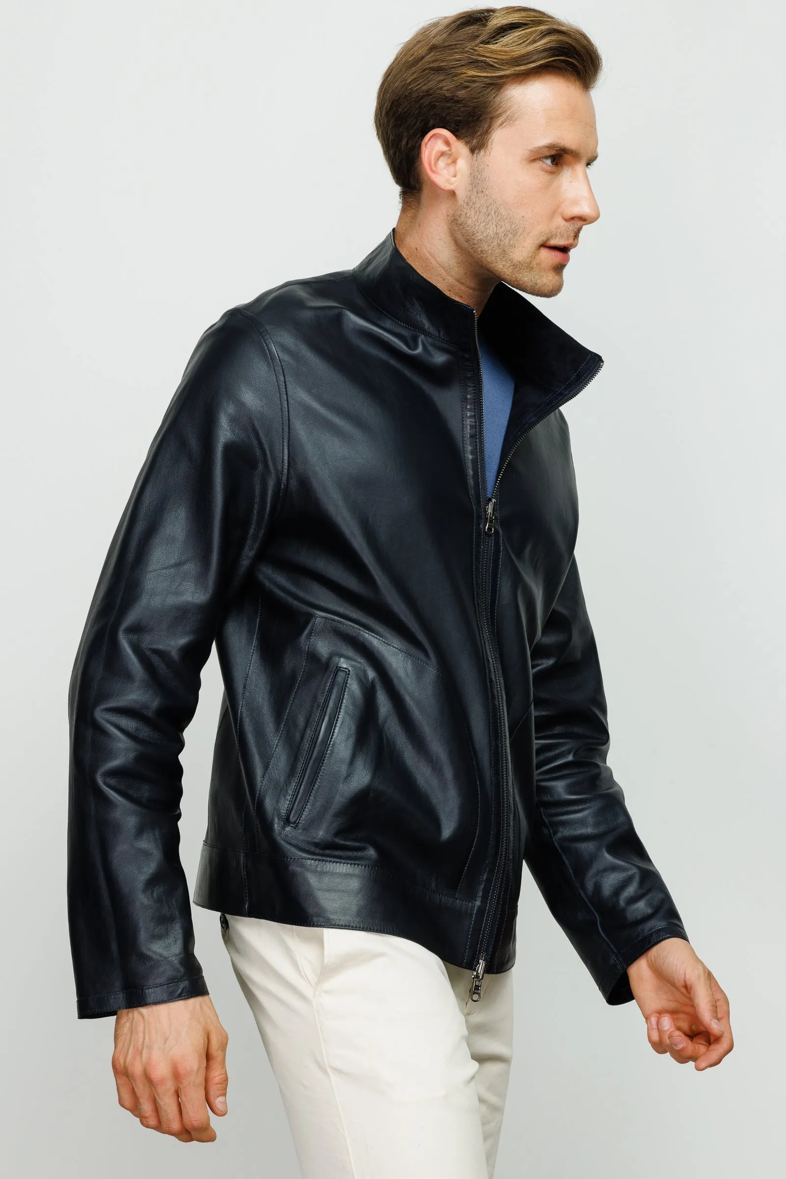 The Del Rio Dark Blue Leather Men Jacket