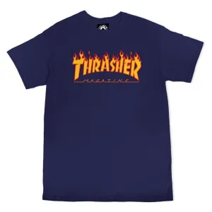 Thrasher Skateboard Magazine Flame Logo Navy T-Shirts