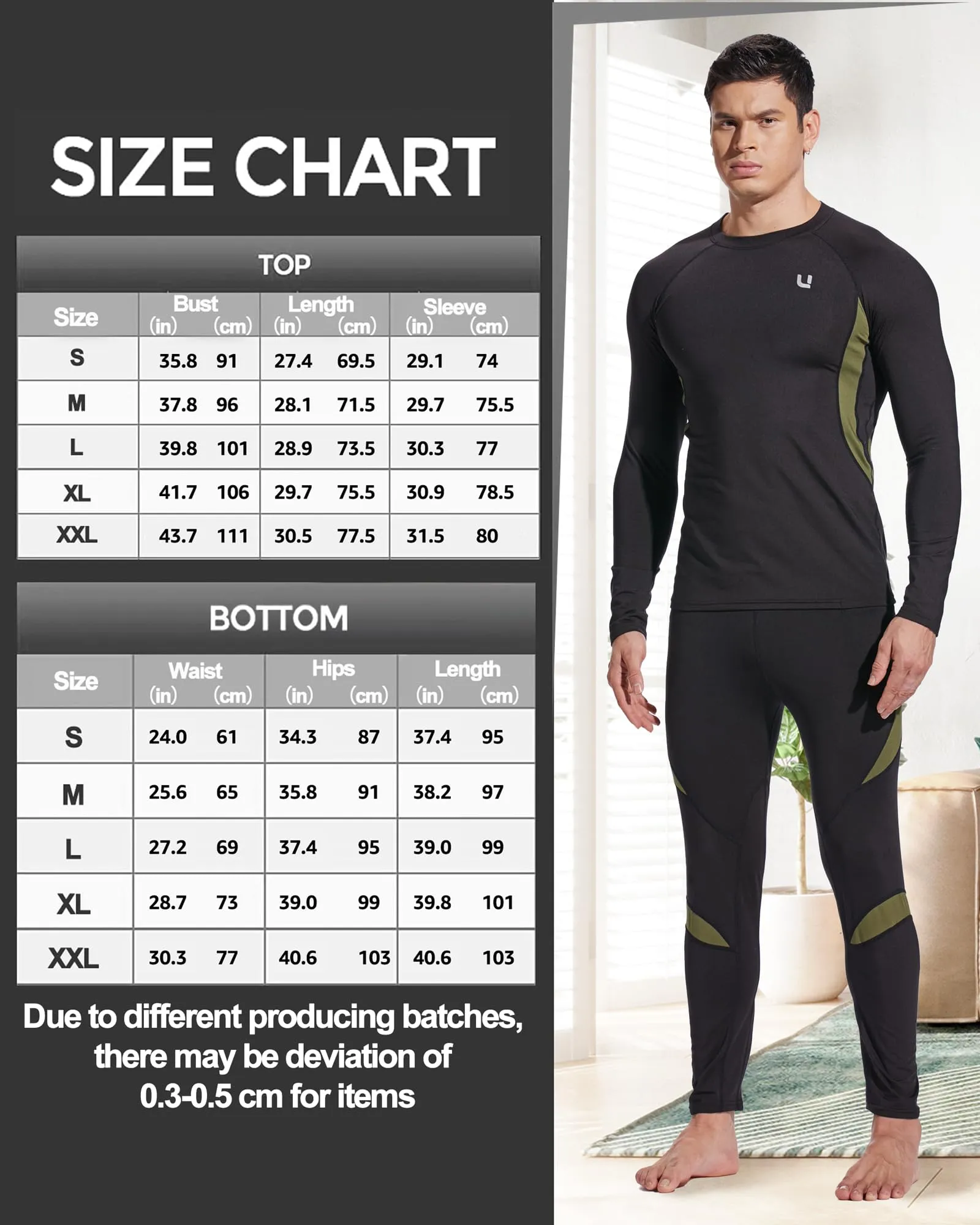 UNIQUEBELLA Men's Thermal Underwear Sets Top & Long Johns Fleece Sweat Quick Drying Thermo Base Layer Black