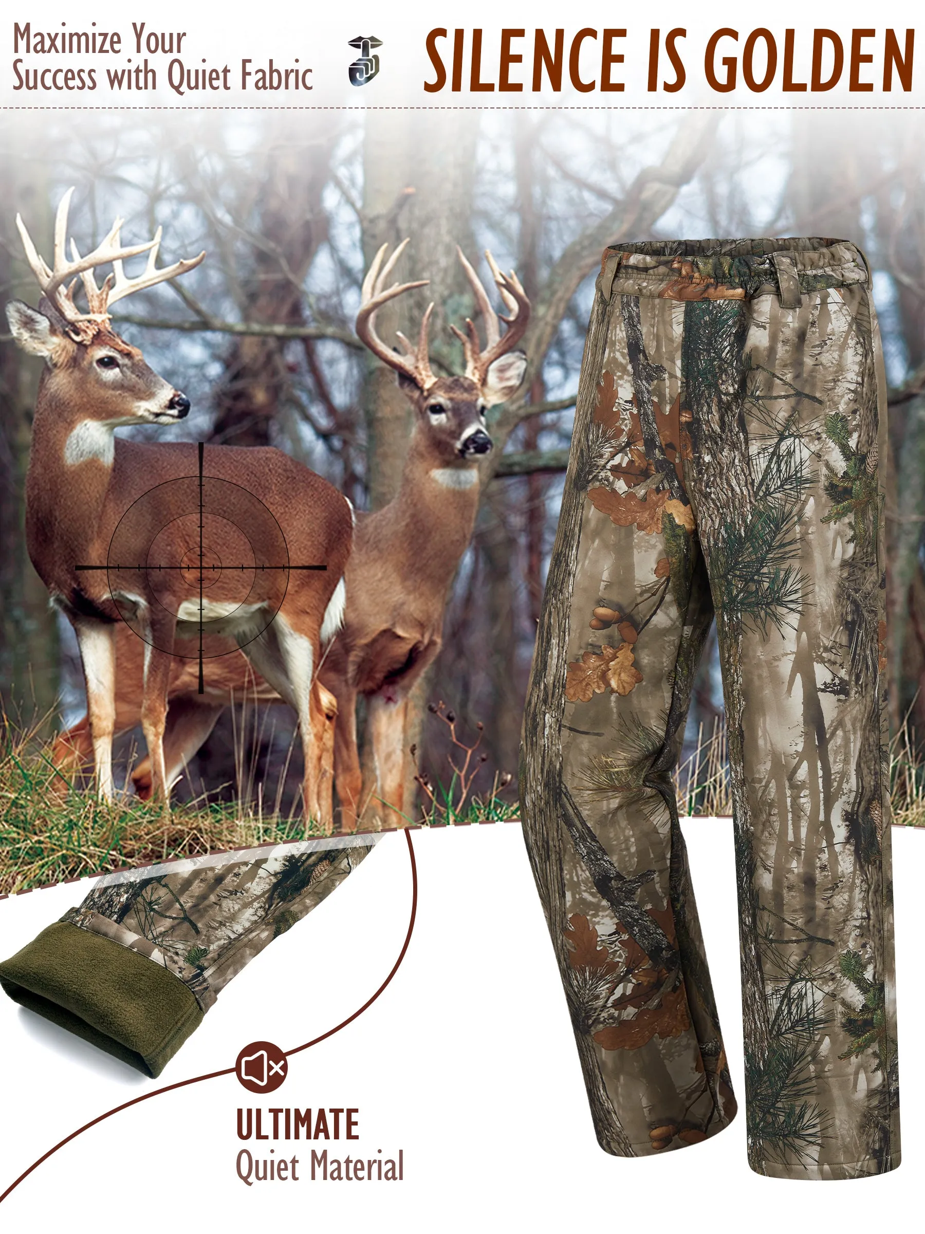 Warm and Water-resistant Hunting Pants for Women with Fleece Lining