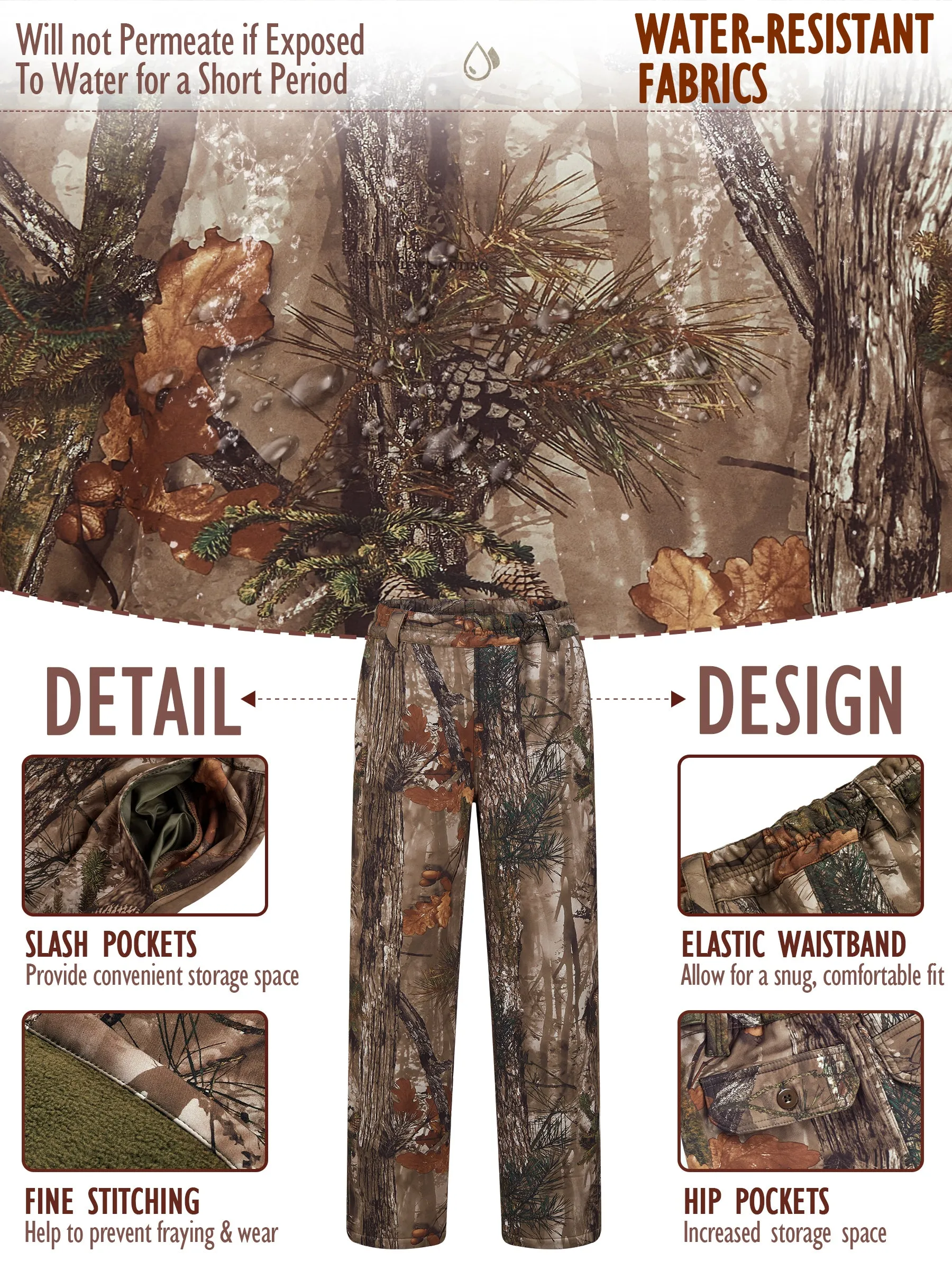 Warm and Water-resistant Hunting Pants for Women with Fleece Lining