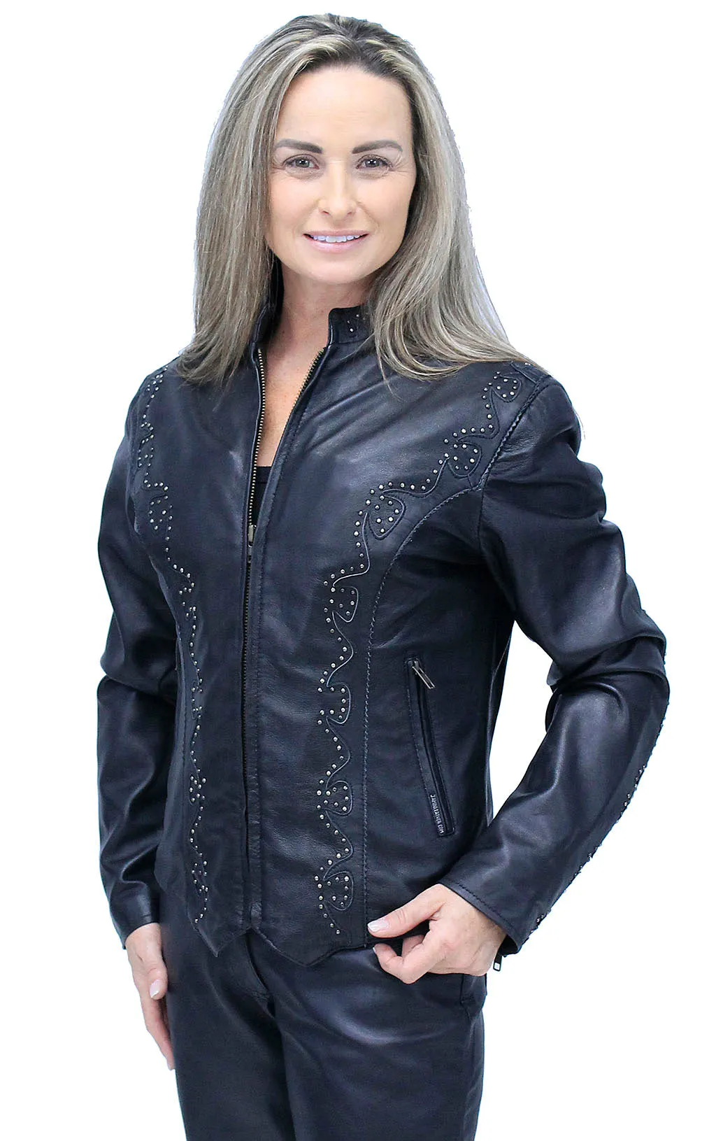 Women's Scallop and Mini Stud Trim Leather Jacket #L2302GSK