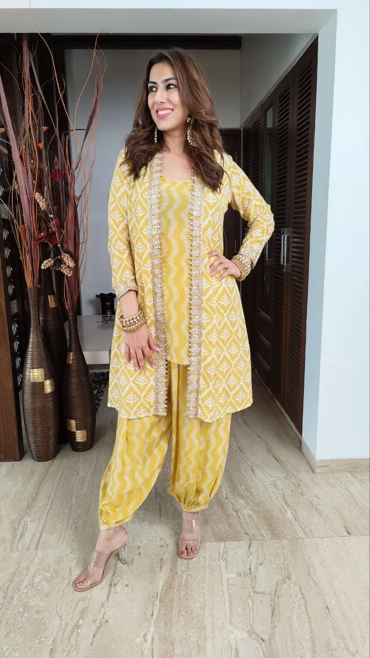 Yellow Dhoti Jacket Set